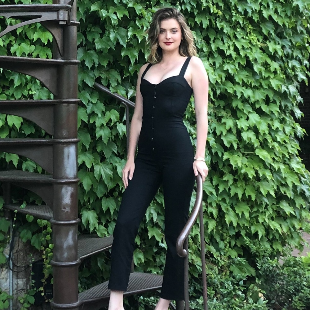 Reformation Black Sweetheart Cup Button-Front Bodycon Jumpsuit